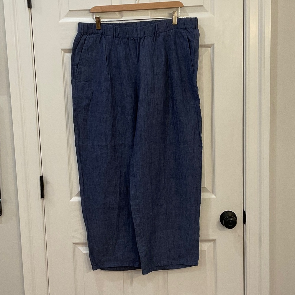 Eileen Fisher Indigo Blue Straight Leg Linen Pants